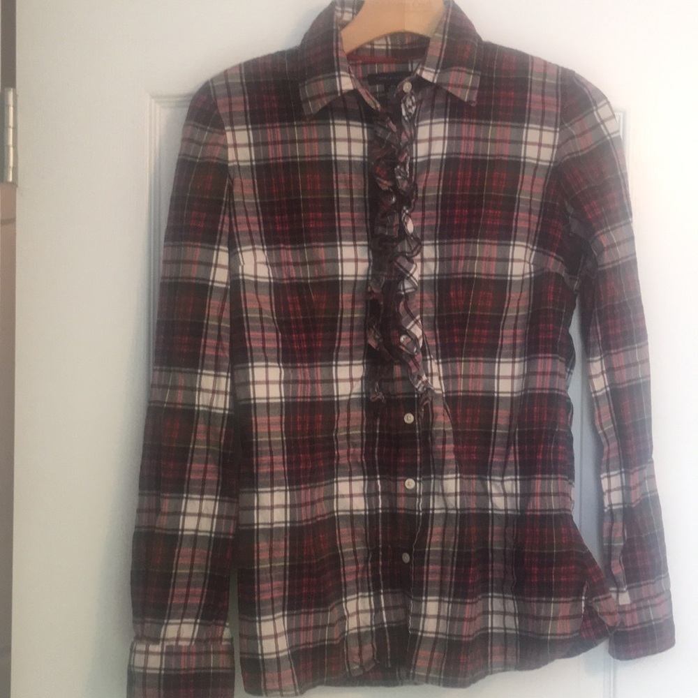 Tommy Hilfiger plaid button up with ruffles detail